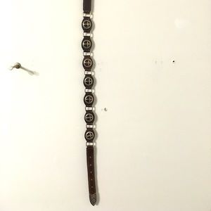 SOLD! Brown Leather Belt with Cross. 32” long.